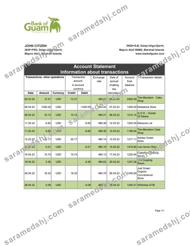 Marshall Islands Bank of Guam bank statement xls